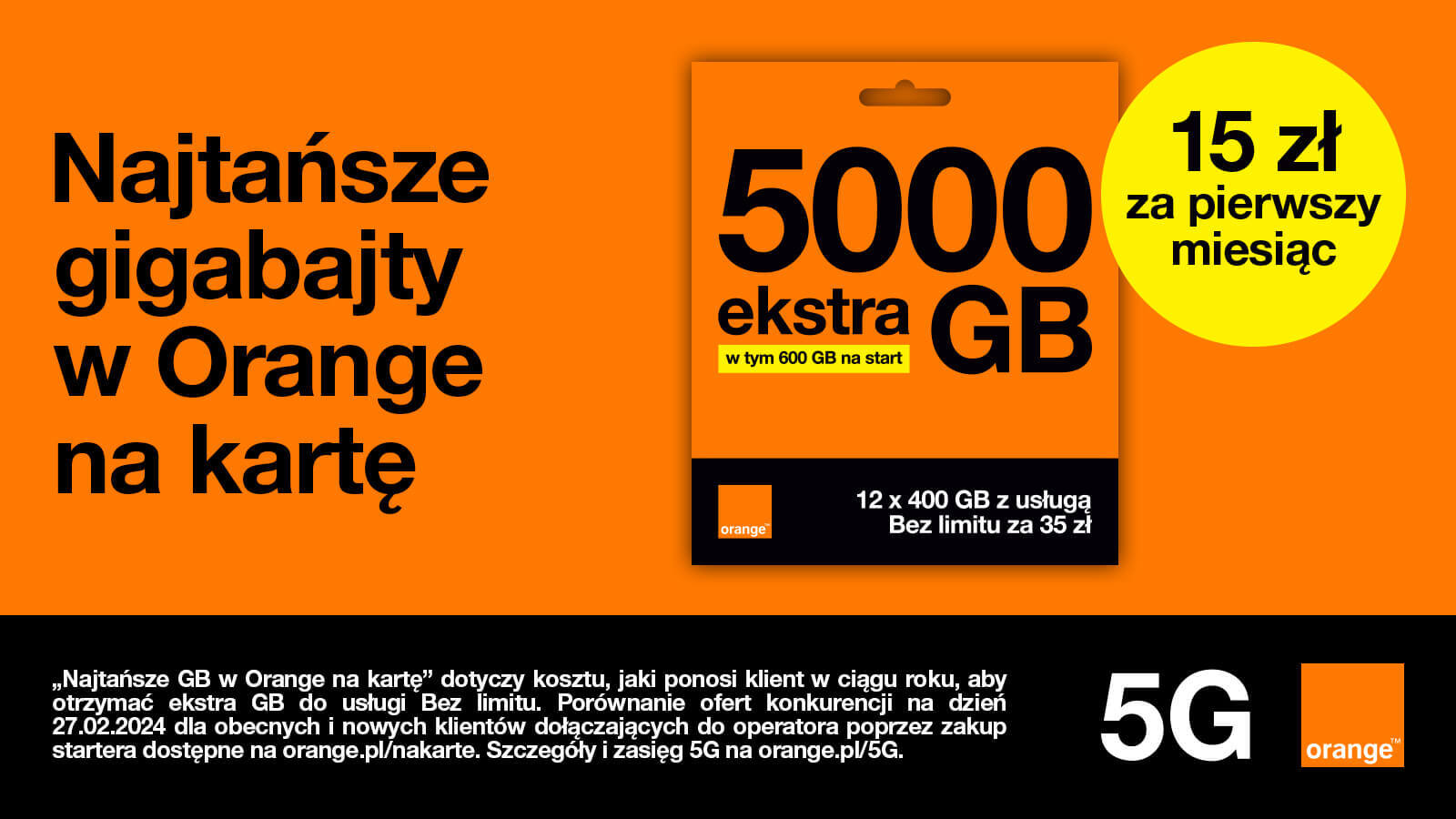 5000 GB ekstra od 15 zł na start w Orange na kartę
